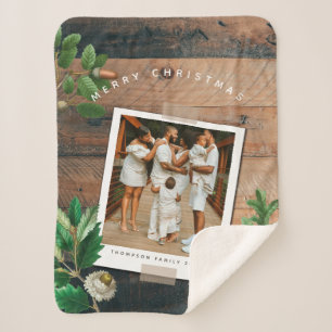 Vintage Wood Acorn Christmas Holiday Photo  Sherpa Blanket