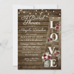 Vintage Wood burgundy Floral Ladder Bridal Shower Invitation