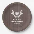 Vintage wood grain deer antler wedding party plate