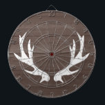 Vintage wood grain deer antlers hunting dartboard<br><div class="desc">Vintage wood grain deer antlers dartboard man cave,  dorm,  hunting lodge etc. Masculine dart board with personalizable name or monogram. Cool manly gift idea for men. Hunter theme home decor. Also nice for rustic country chic wedding party entertainment games etc. Wooden panel background texture.</div>