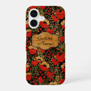 Vintage Wood Grain Poppy Floral  iPhone 16 Case