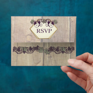 Vintage Wood Grain Vineyard Vines & Grape RSVP Envelopes