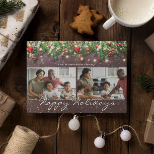 Vintage Wood Happy Holidays 2 Photo Holiday Card