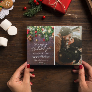 Vintage Wood Happy Holidays Photo Holiday Card