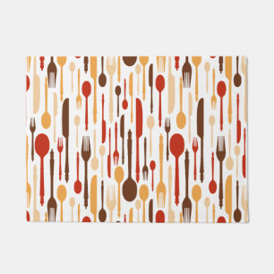 Vintage Wood Kitchen Fork Spoon Knife Doormat