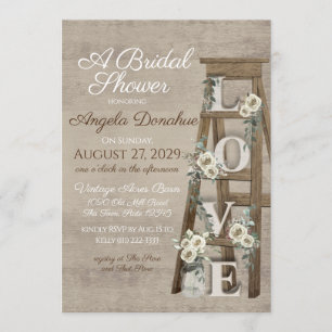 Vintage Wood Ladder and Roses Bridal Shower Invitation