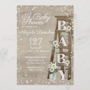 Vintage Wood Ladder and Sparkle Baby Shower Invitation