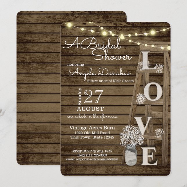 Vintage Wood Ladder Bridal Shower Invitation (Front/Back)