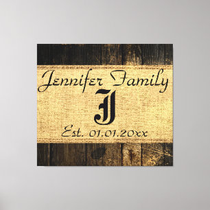 Vintage Wood Look Rustic Burlap Monogram #3 Canvas Print