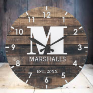 vintage wood Monkey Farm Personalized Family Name Large Clock