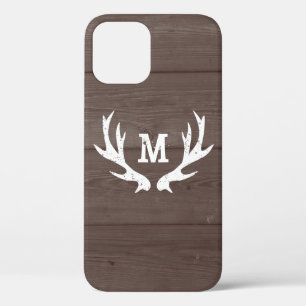 Vintage wood monogram deer antlers iPhone 6 case