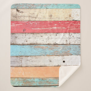 Vintage Wood: Multicolored Cracked Texture. Sherpa Blanket