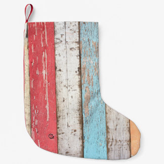 Vintage Wood: Multicolored Cracked Texture. Small Christmas Stocking