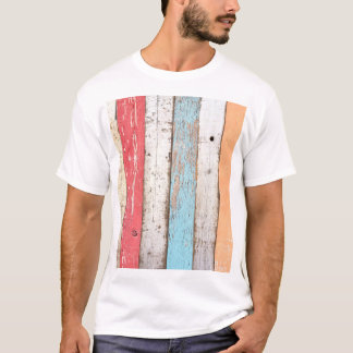 Vintage Wood: Multicolored Cracked Texture. T-Shirt