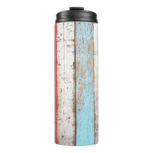 Vintage Wood: Multicolored Cracked Texture. Thermal Tumbler