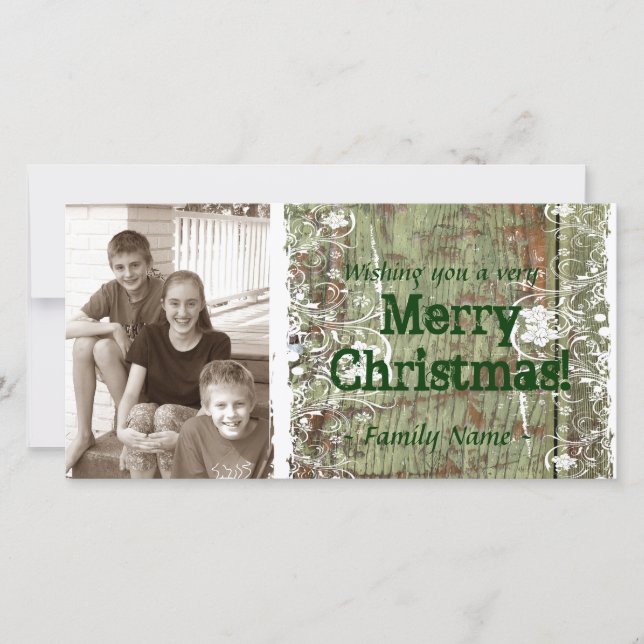 Vintage Wood Photo Christmas Card (Front)