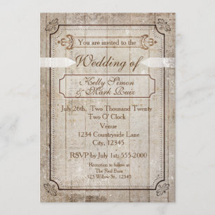 Vintage Wood Rustic Country Wedding Invitation