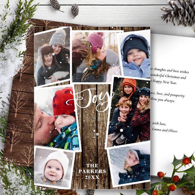 Vintage Wood Snowflakes Bokeh Overlay Photo Holiday Card (Creator Uploaded)