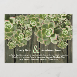 Vintage Wood Soft Succulents Wedding Invitations