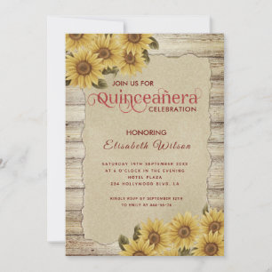 Vintage wood torn paper sunflower Quinceañera  Invitation