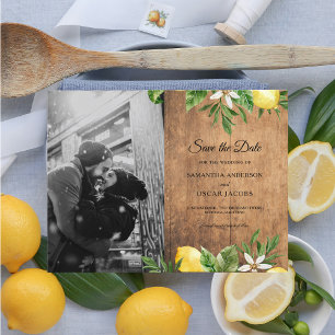 Vintage Wood Watercolor Yellow Lemons & Leaf Announcement Postcard