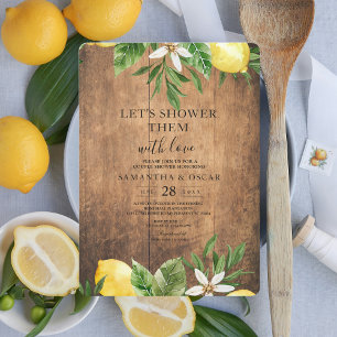 Vintage Wood Watercolor Yellow Lemons & Leaf  Invitation