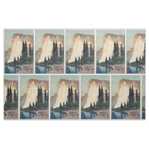 Vintage Woodblock Art El Capitan Yosemite Park Fabric