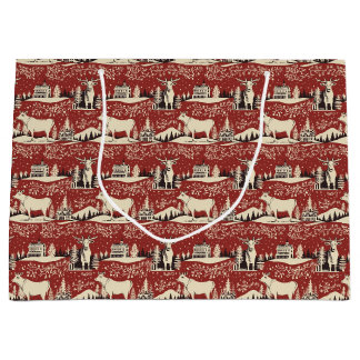 Vintage Woodcut Cow Wrapping Paper Large Gift Bag