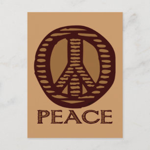 Vintage Woodcut Peace Sign Postcard