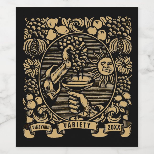Vintage Woodcut Print Wine Label Template (Single Label)