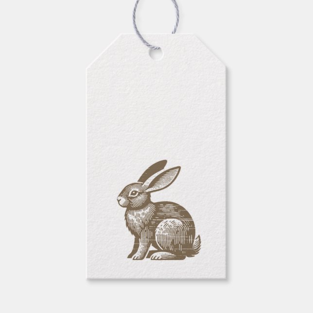 Vintage Woodcut Rabbit Tag (Front)