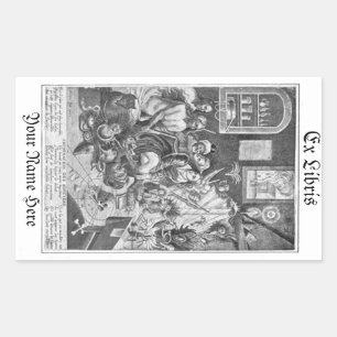 Vintage woodcut Sorcery Ex Libris Bookplate Rectangular Sticker