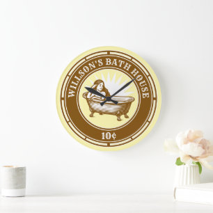 Vintage Woodcut Style Bath House Sign Large Clock