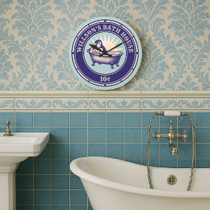 Vintage Woodcut Style Bath House Sign Large Clock