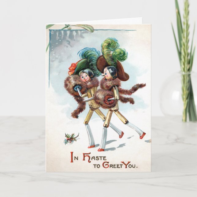 Vintage Wooden Doll Ladies Holiday Card (Front)