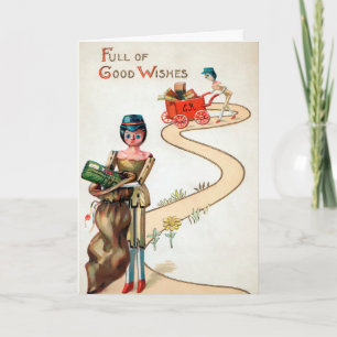 Vintage Wooden Dolls Folded Holiday Card