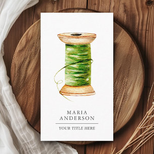 Vintage Wooden Green Thread Spool Tailor Business Card