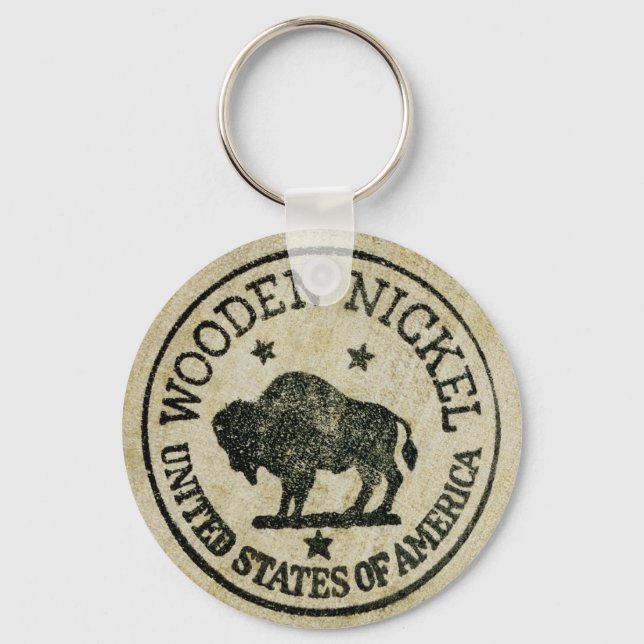 Vintage Wooden Nickel Key Ring (Front)