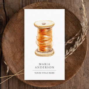 Vintage Wooden Orange Thread Spool Tailor Business Card