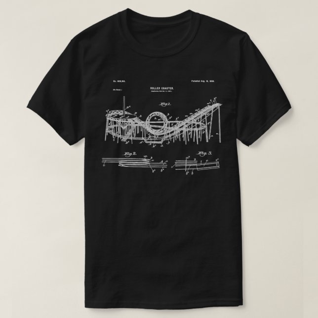 Vintage Wooden Roller Coaster Blueprint  T-Shirt (Design Front)