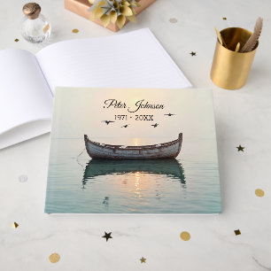 Vintage Wooden Rowboat On Calm Water Guest Book