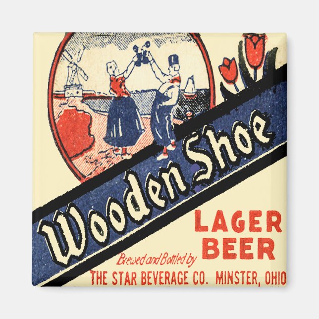 Vintage Wooden Shoe Lager Beer Magnet (Front)