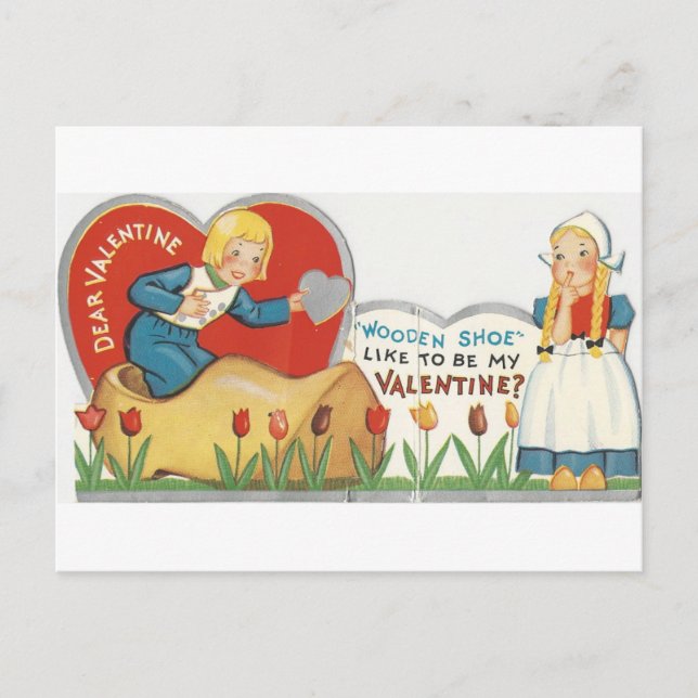 Vintage Wooden Shoe Valentine Holiday Postcard (Front)