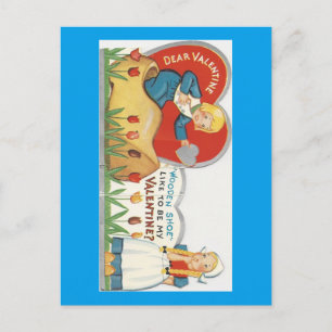 Vintage Wooden Shoe Valentine Holiday Postcard
