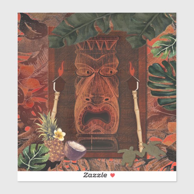 Vintage Wooden Tiki & Torch Aloha Hawaiian (Sheet)