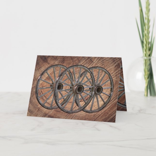 Vintage Wooden Wagon Wheels Thank You Card (Front)