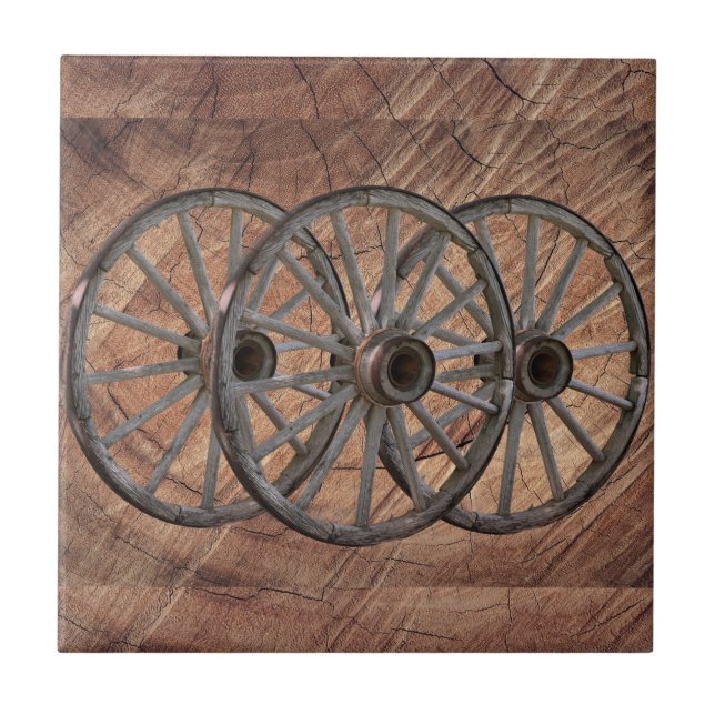 Vintage Wooden Wagon Wheels Tile (Front)