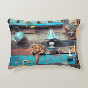 vintage wooden wall decorative at home cushion