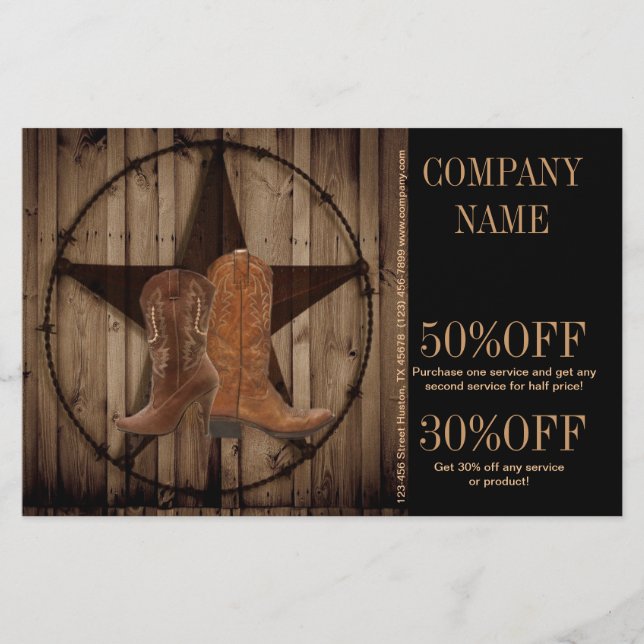 vintage woodgrain cowboy boots western country flyer (Front)