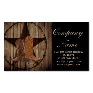 vintage woodgrain cowboy boots western country 	Magnetic business card